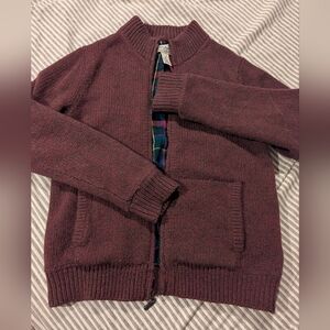 LL Bean 100% Wool/Flannel Lined Burgundy Zip Sweater